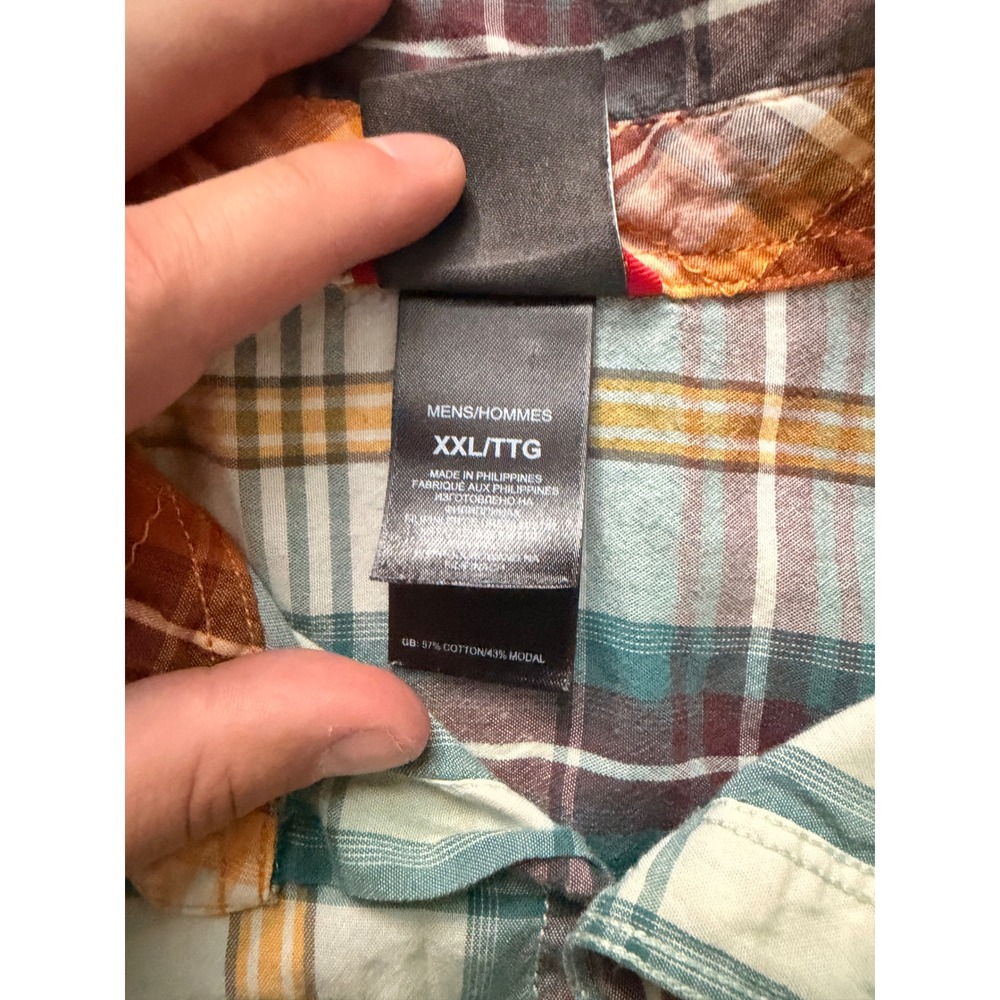 The North Face Mens XXL Plaid Button Down Shirt‎ Short Sleeve Cotton Modal Teal - Picture 3 of 5
